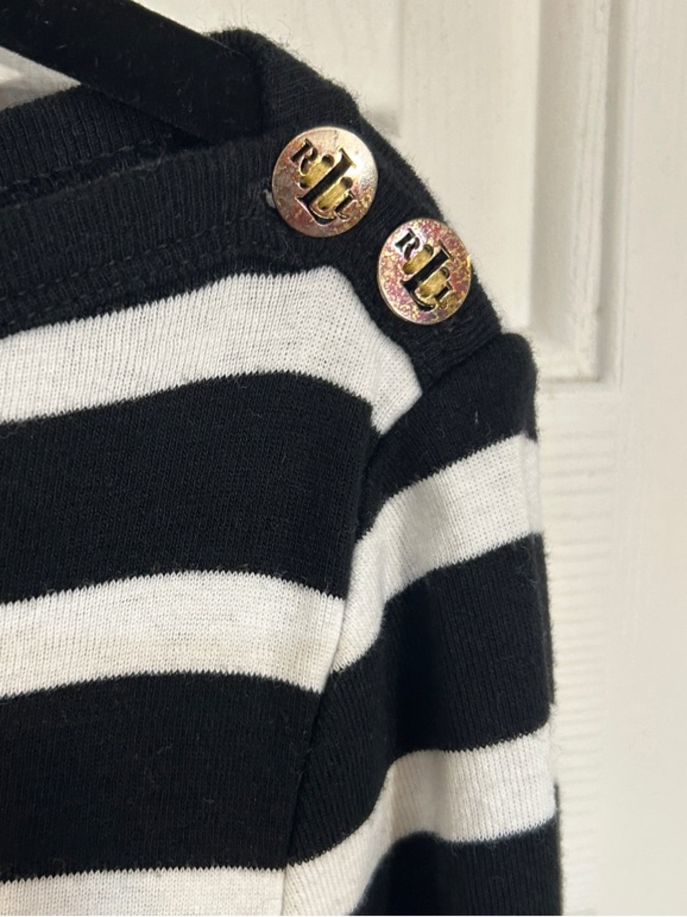 Ralph Lauren Boat Neckline Black and White Striped Cotton Knit Dress Medium - Picture 7 of 8